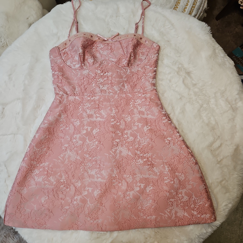 Angel Biba Kyrah Floral Lace-Up Back Mini Dress Pink (Australia) - Size M - Picture 8 of 16